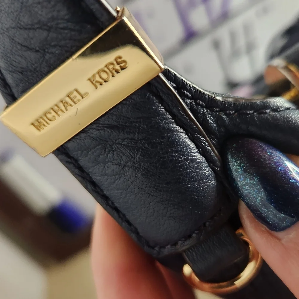 Michael Kors rich blue pebbled leather Bedford hobo‎ bag gold hardware